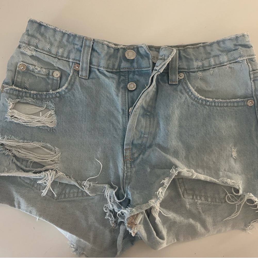 Zara Light Blue Ripped Jean Shorts